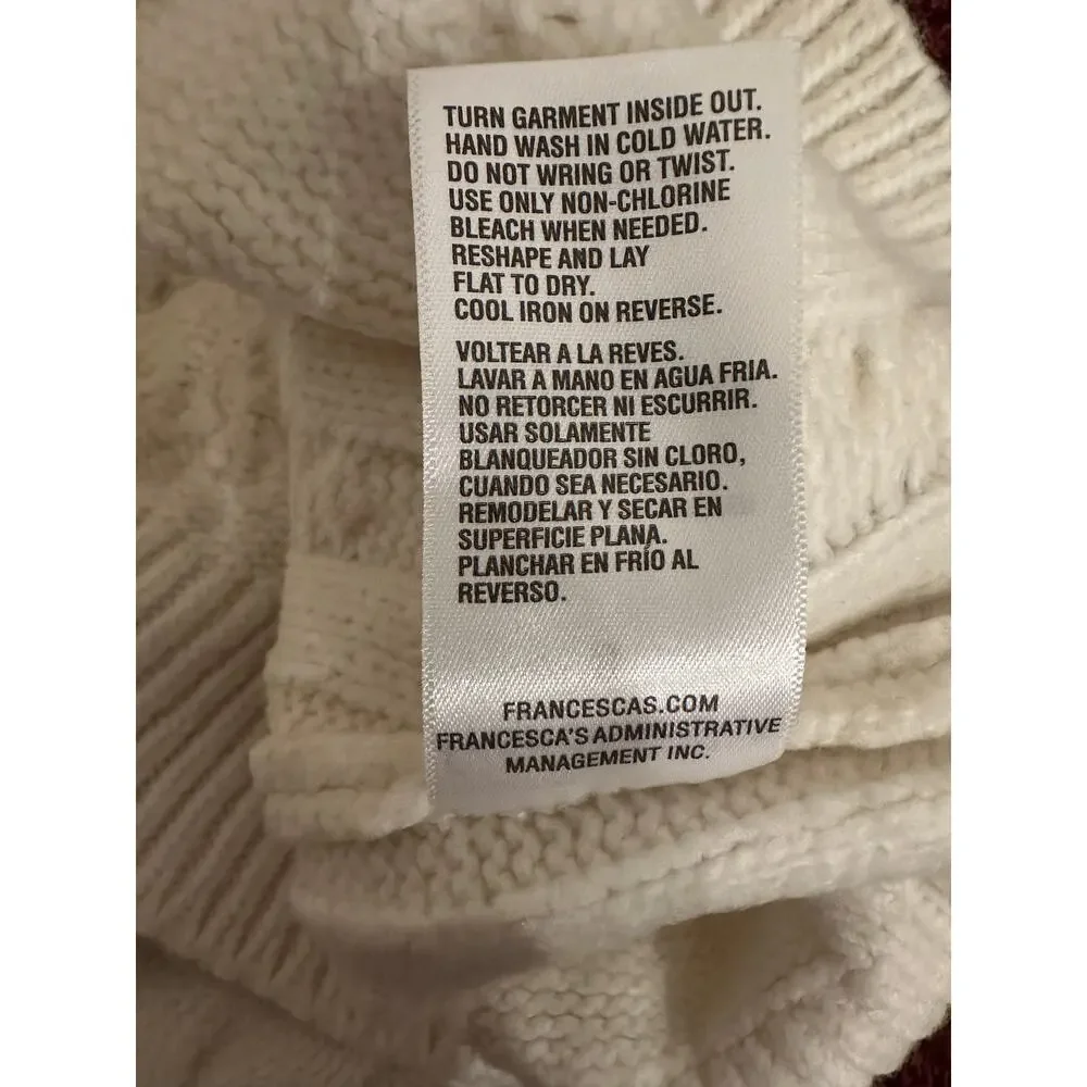 Francesca’s Cream‎ Cable Knit Sweater Women’s Small NWT Cozy Soft